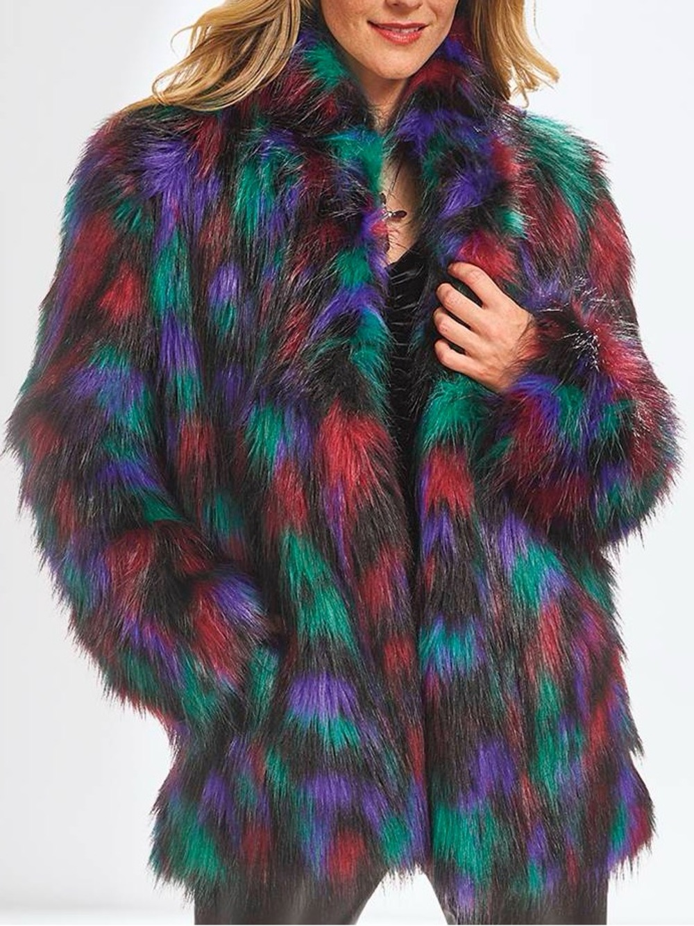 NWOT! Limelight Multicolor Faux Fur Coat, THE PYRAMID COLLECTION, XS/S